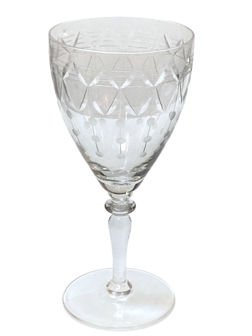 Set of 6 Vintage Crystal Wine Glasses Diamond Dot Panel Stemware MCM